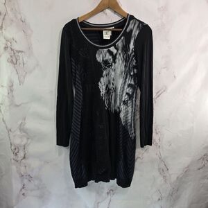 Dzhavael Couture Dress Women Small Black Gray Long Lace Artsy Goth Streetwear